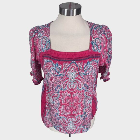 Lucky Brand Small Square Neck Short Sleeve Top Cotton Viscose - Picture 1 of 10